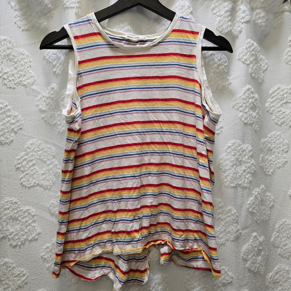 Marine Layer Womens Medium Striped Open Back Tank Top Supima Cotton Modal Multi
